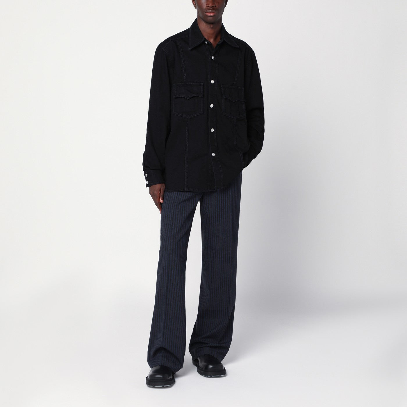 Giacca camicia nera in denim
