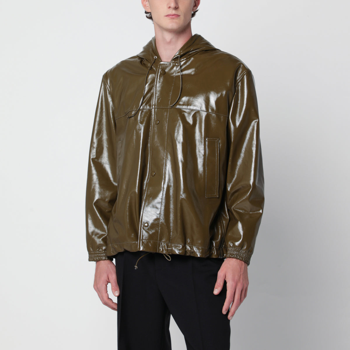 Forest green Brigham jacket in leather with glossy finish