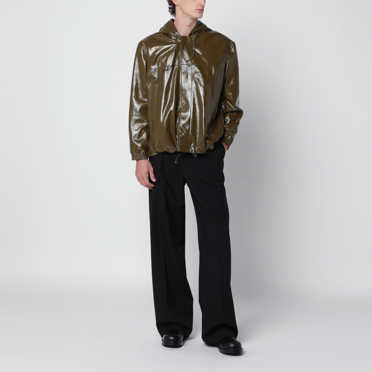 Forest green Brigham jacket in leather with glossy finish