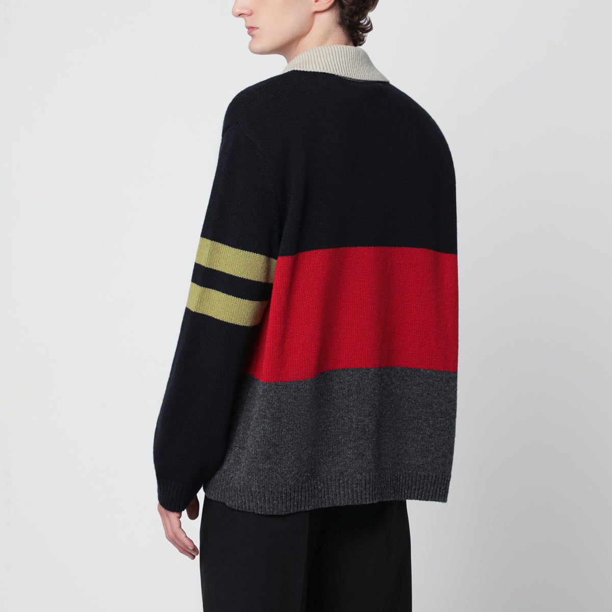 Striped colour-block polo sweater in wool