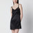 Black silk satin slip with lace trim