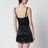Black silk satin slip with lace trim