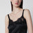 Black silk satin slip with lace trim