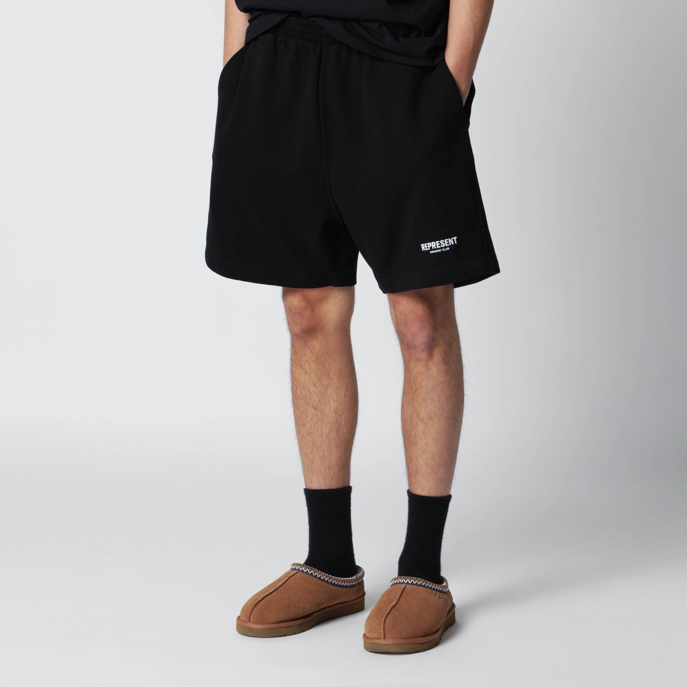 Black cotton shorts with logo