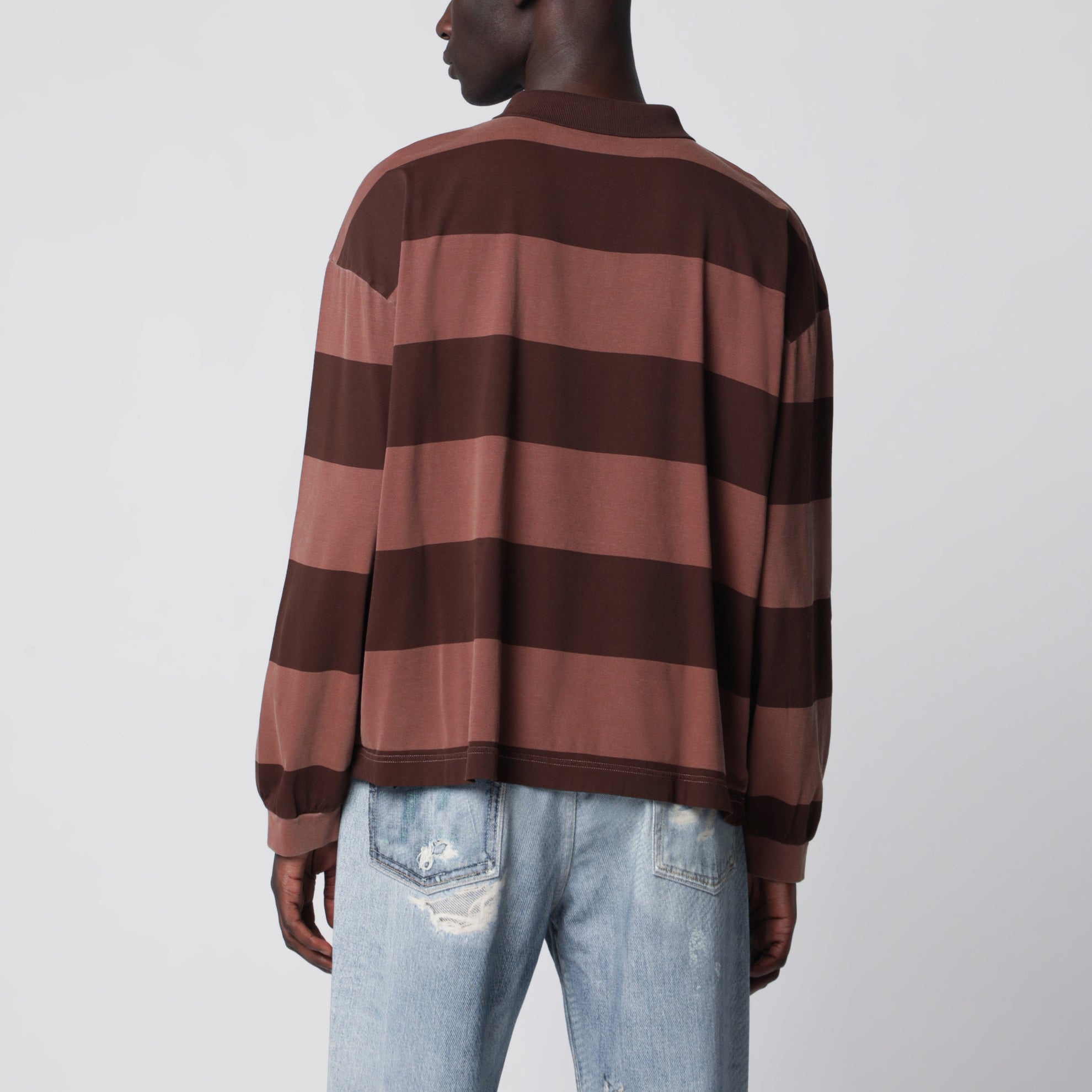 Owners Club Stripe rugby polo in cotton, sienna stripes