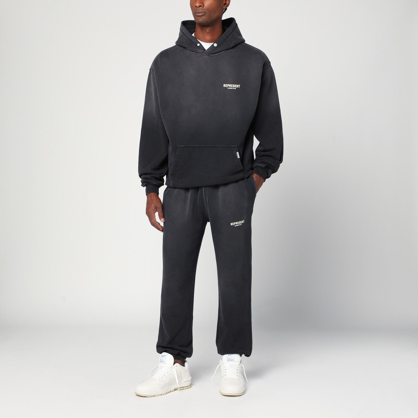 Washed black oversized hooded sweatshirt