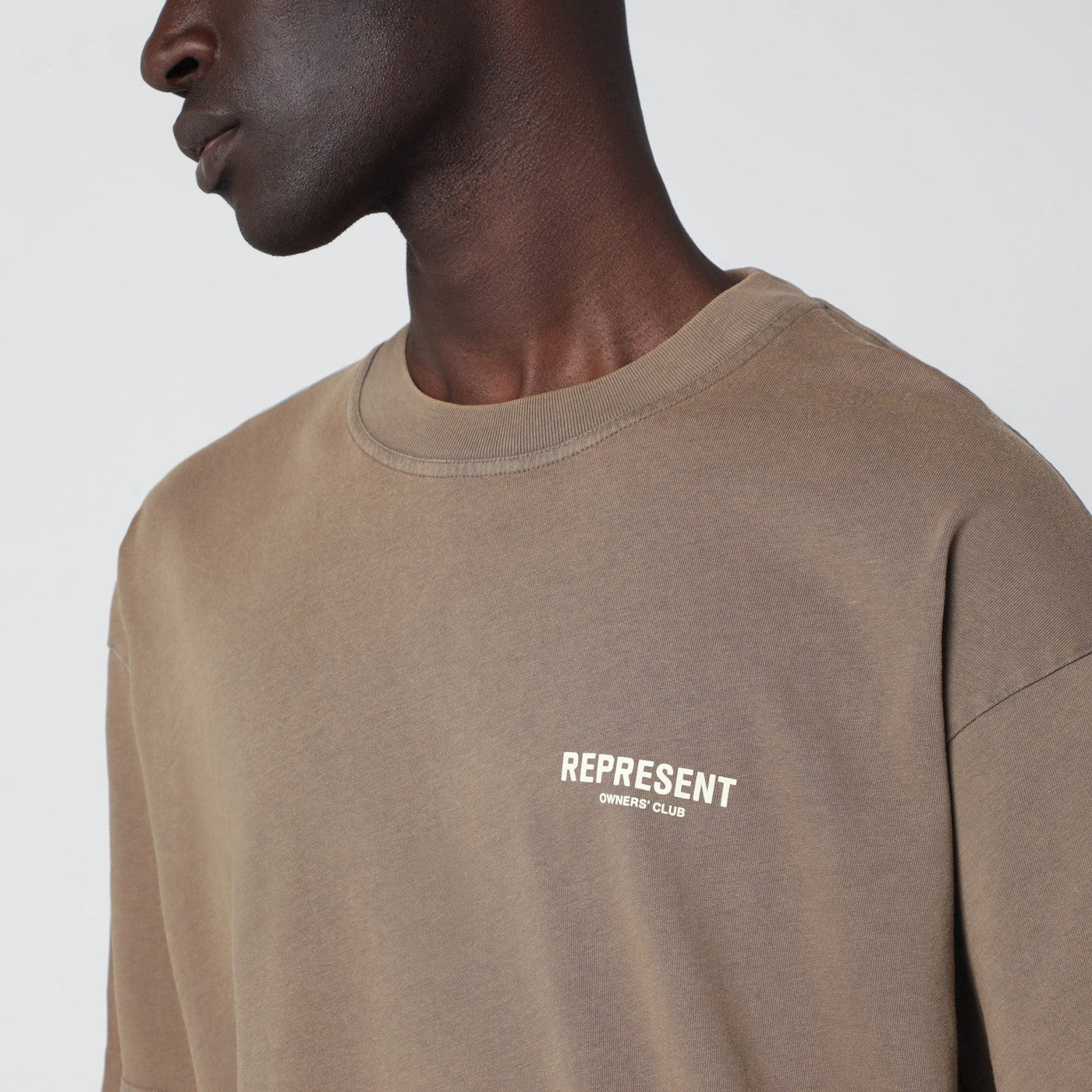 Light brown cotton T-shirt with logo