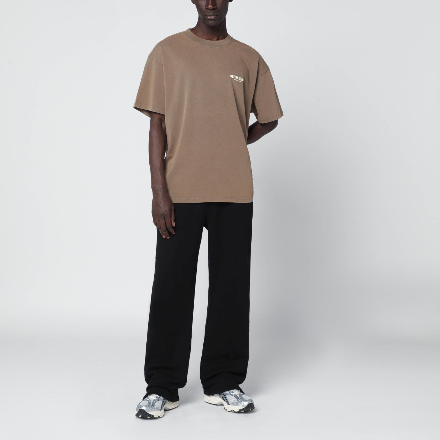 Light brown cotton T-shirt with logo