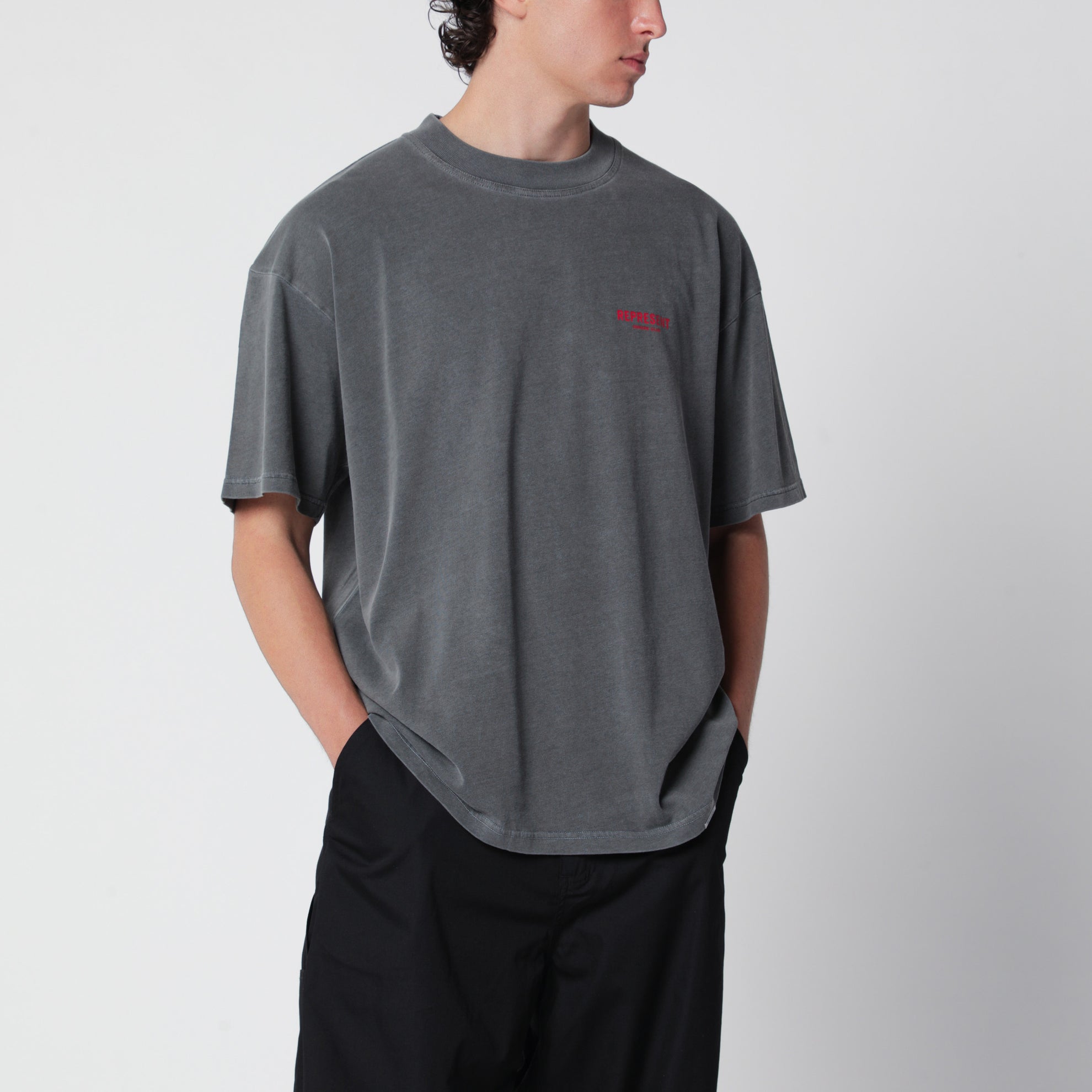 Washed black cotton T-shirt with logo