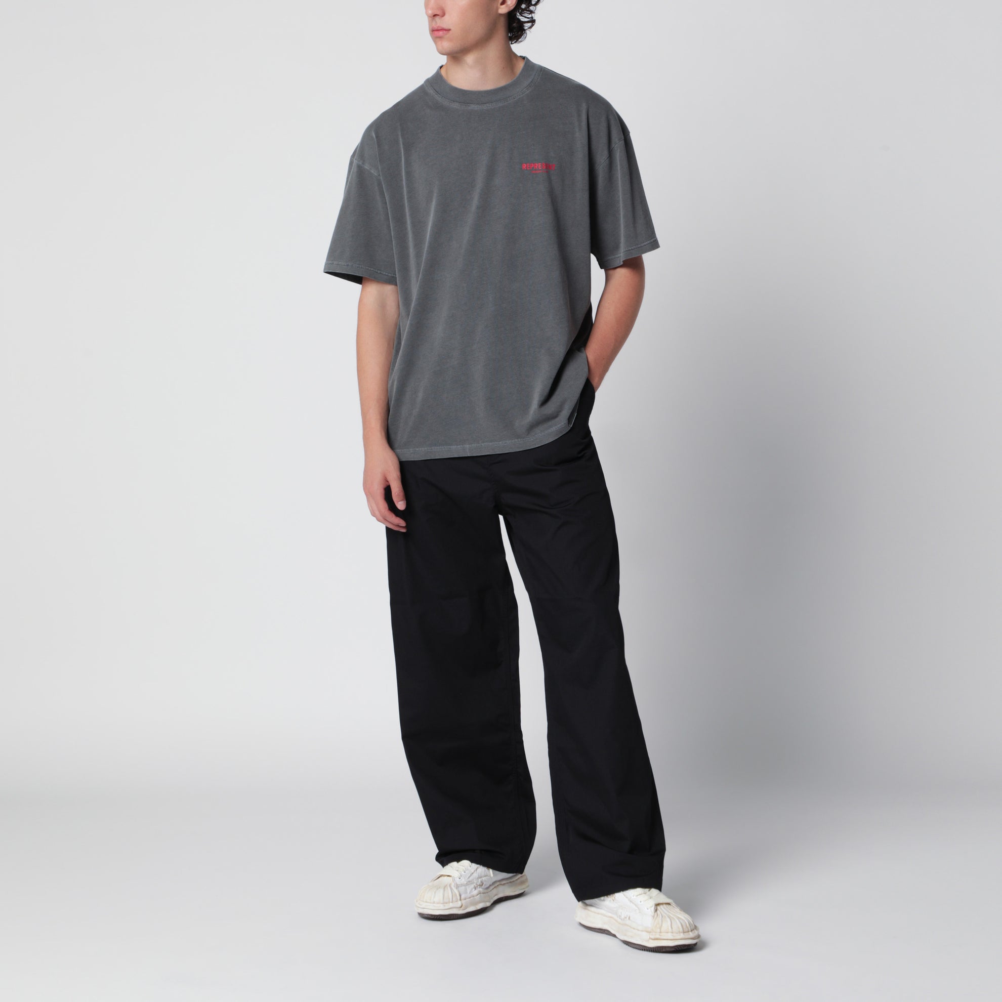 Washed black cotton T-shirt with logo