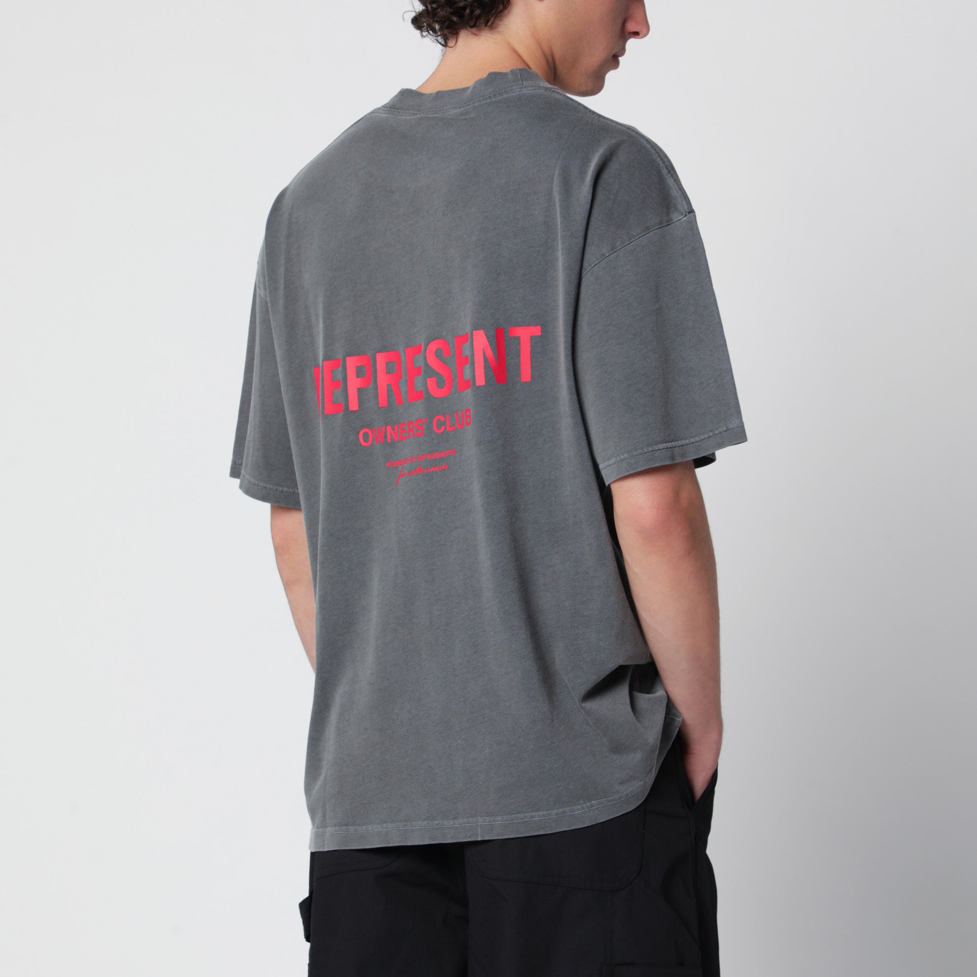 Washed black cotton T-shirt with logo