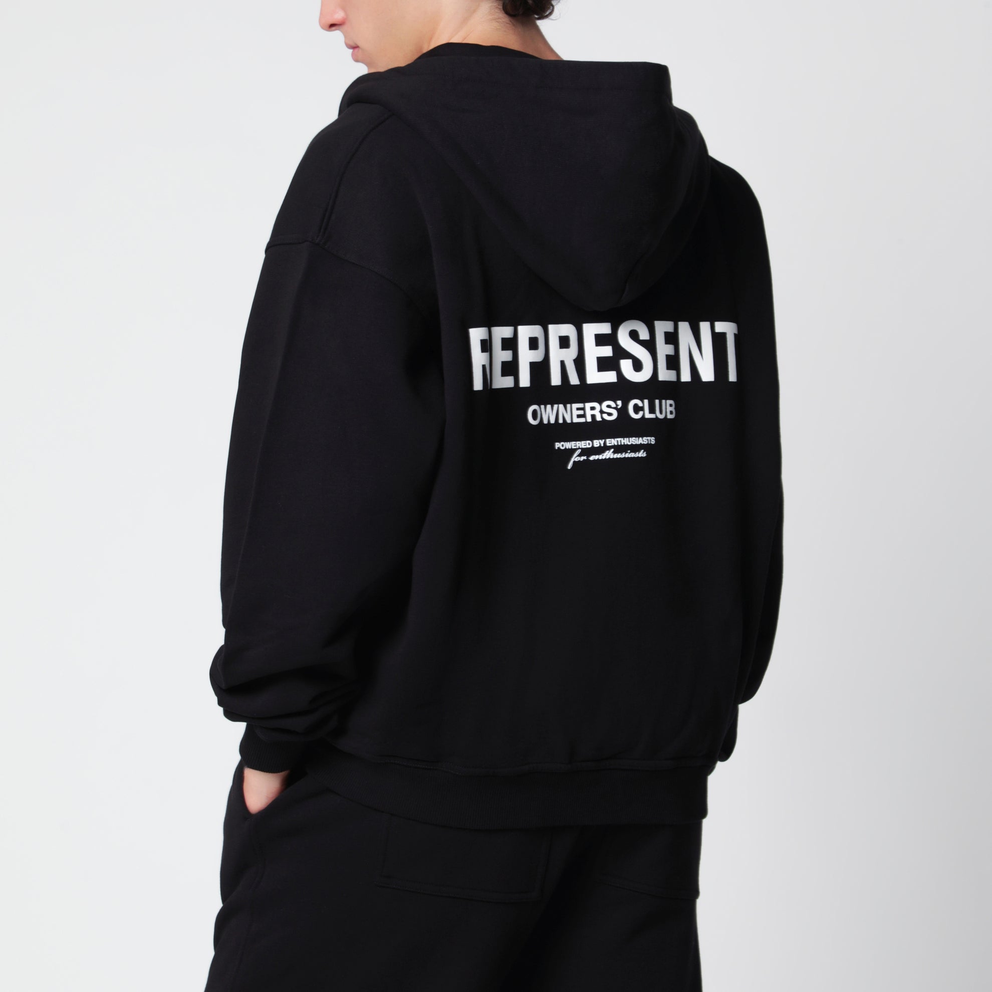 Felpa con zip nera in cotone