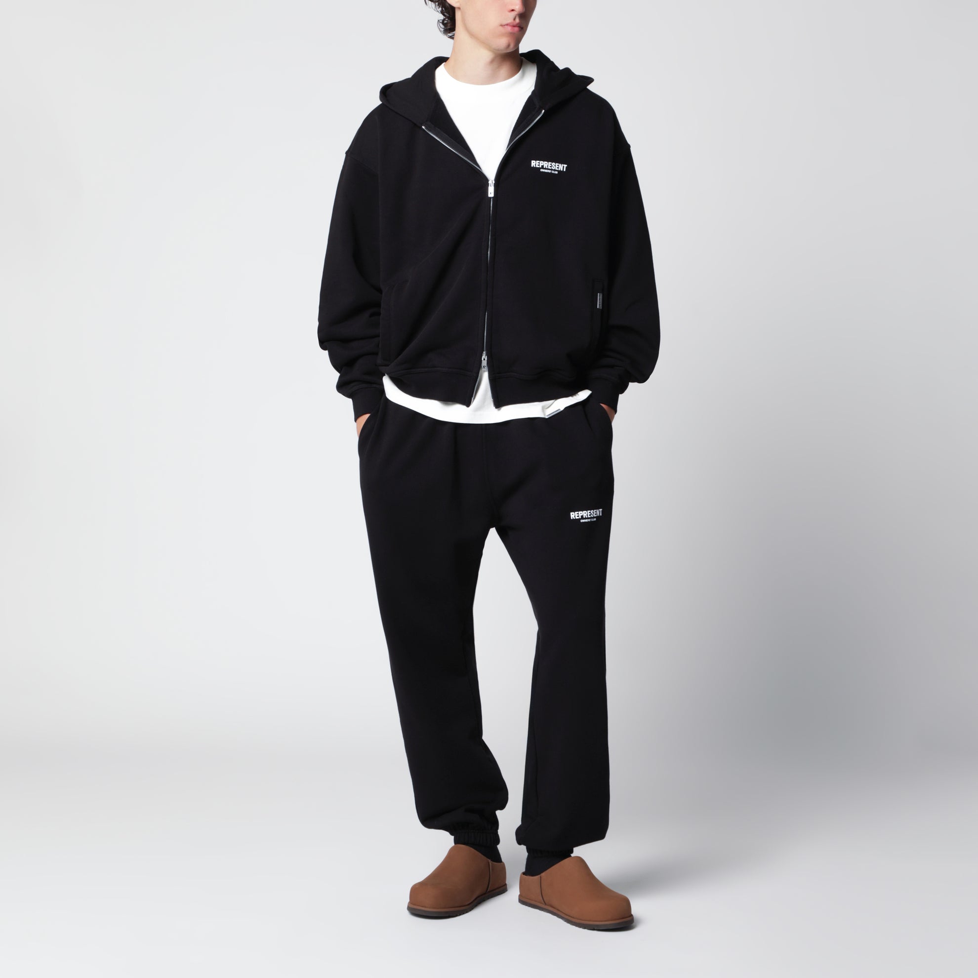 Felpa con zip nera in cotone
