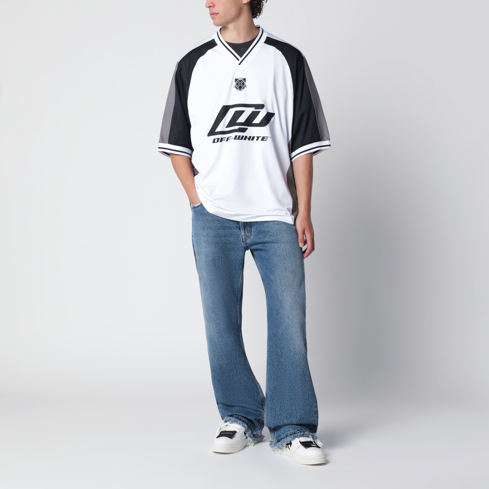 Soccer T-shirt bianca/nera con stampa logo