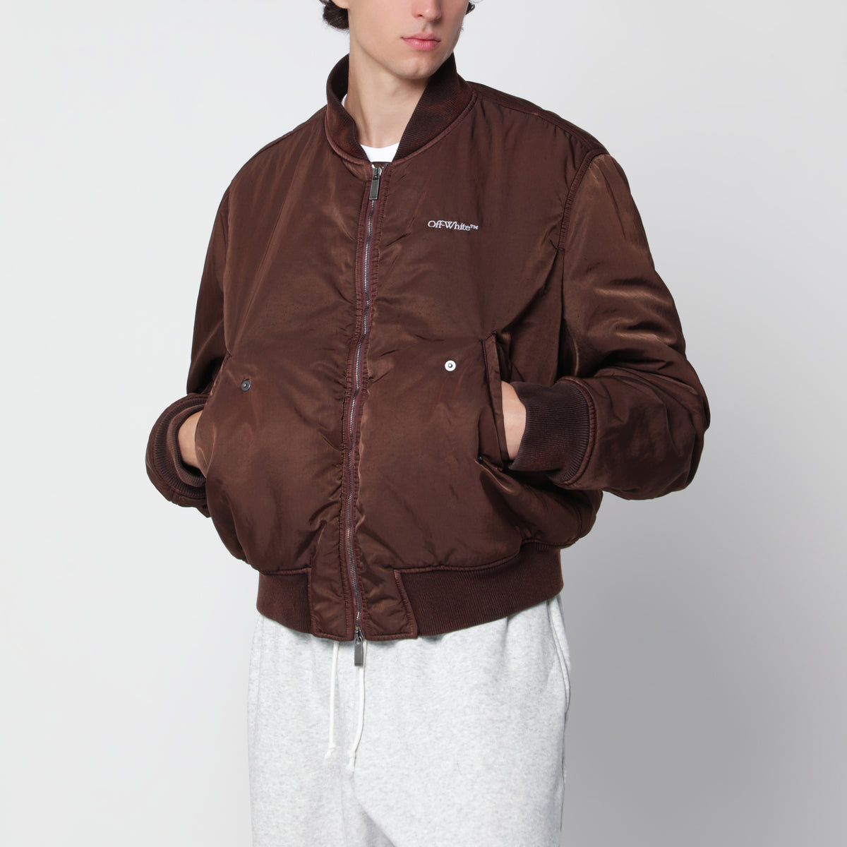 Bomber zippé marron en tissu technique
