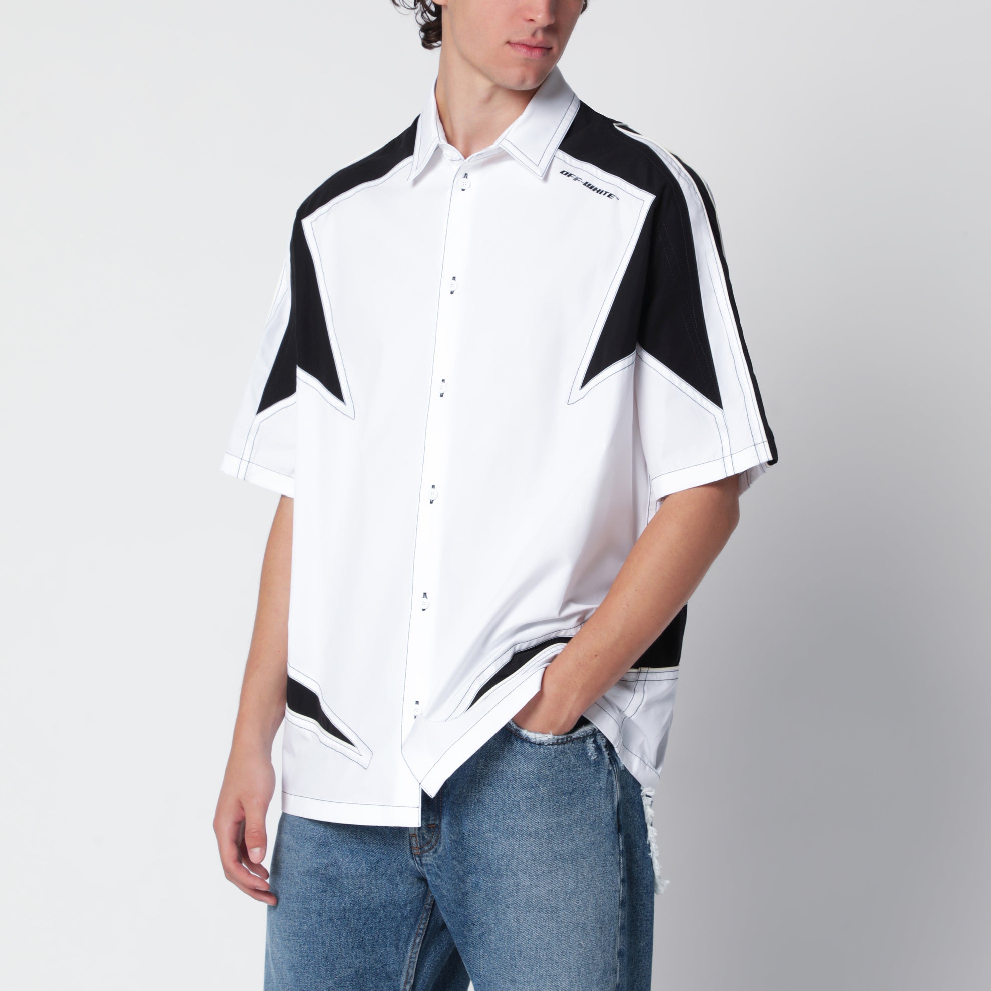 Camicia Bowling Race Logo Star bianca/nera