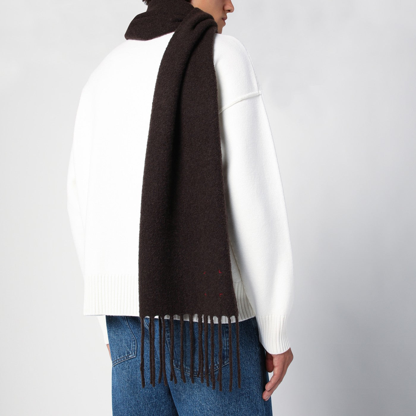 Sciarpa in lana e cashmere marrone ebano