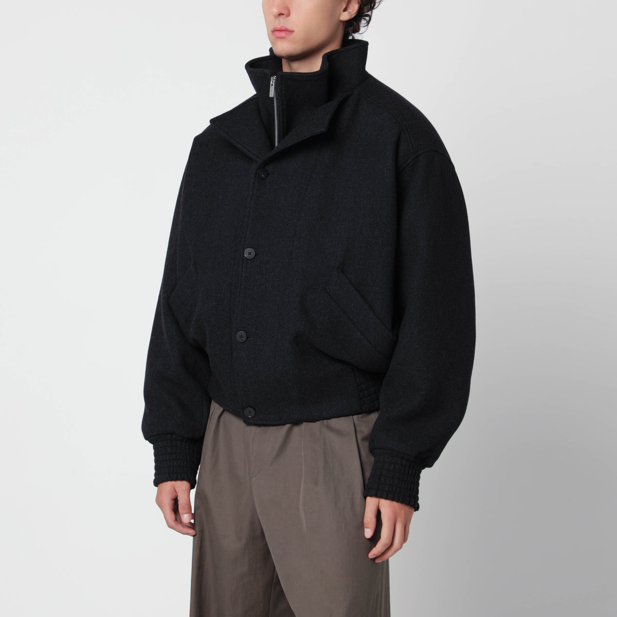 Dark grey bomber jacket in wool blend