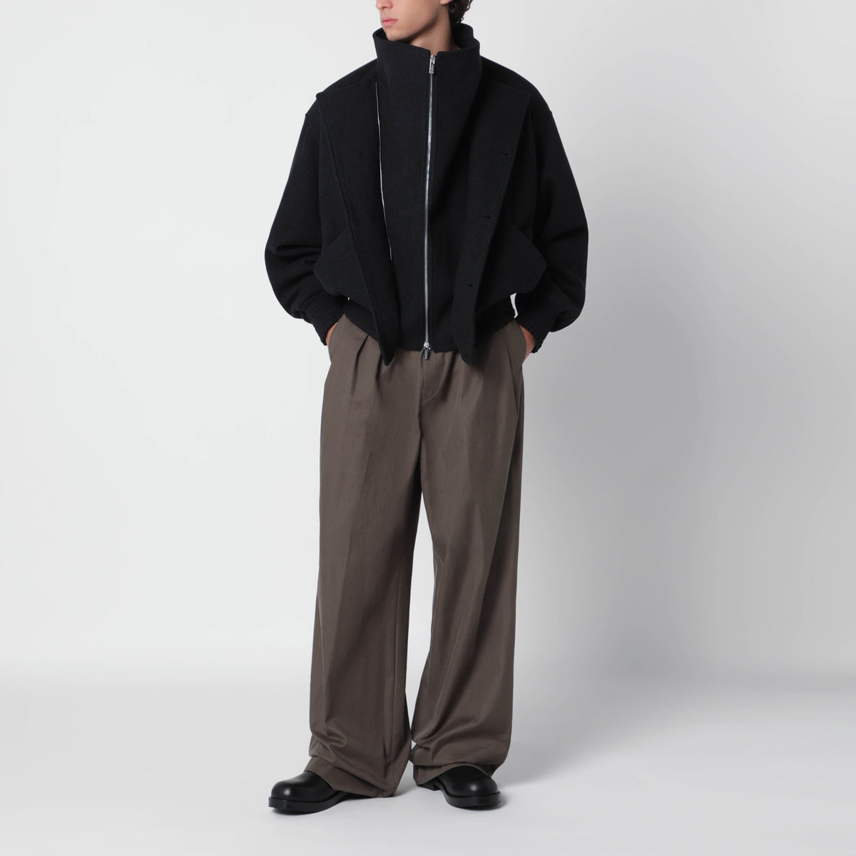 Dark grey bomber jacket in wool blend