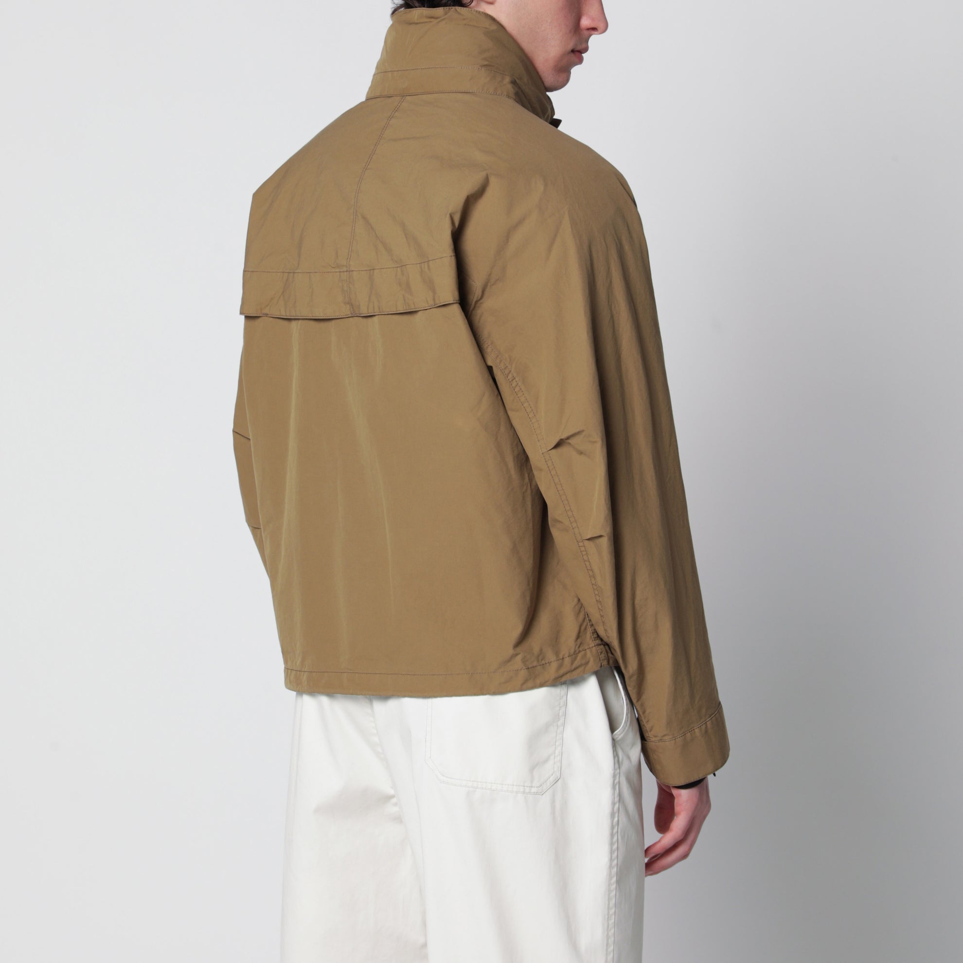 Short hooded parka in khaki cotton