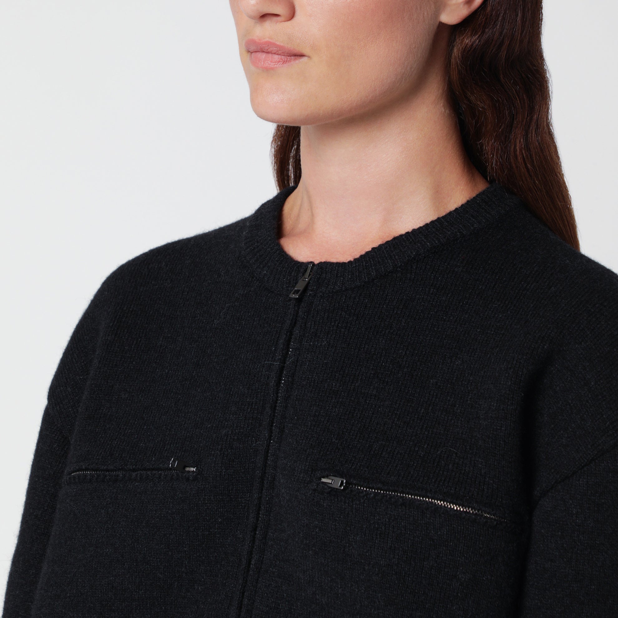 Anthrazitfarbener Alpaka-Mischgewebe-Pullover mit Reißverschluss