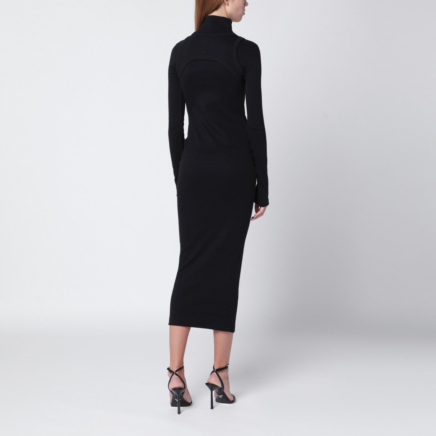 Black cotton midi dress with logo