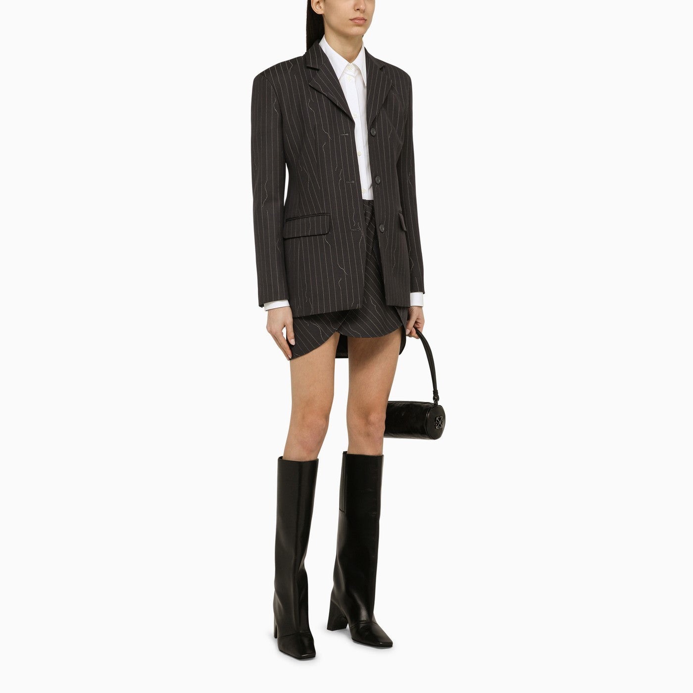 Grey single-breasted pinstripe jacket in wool blend