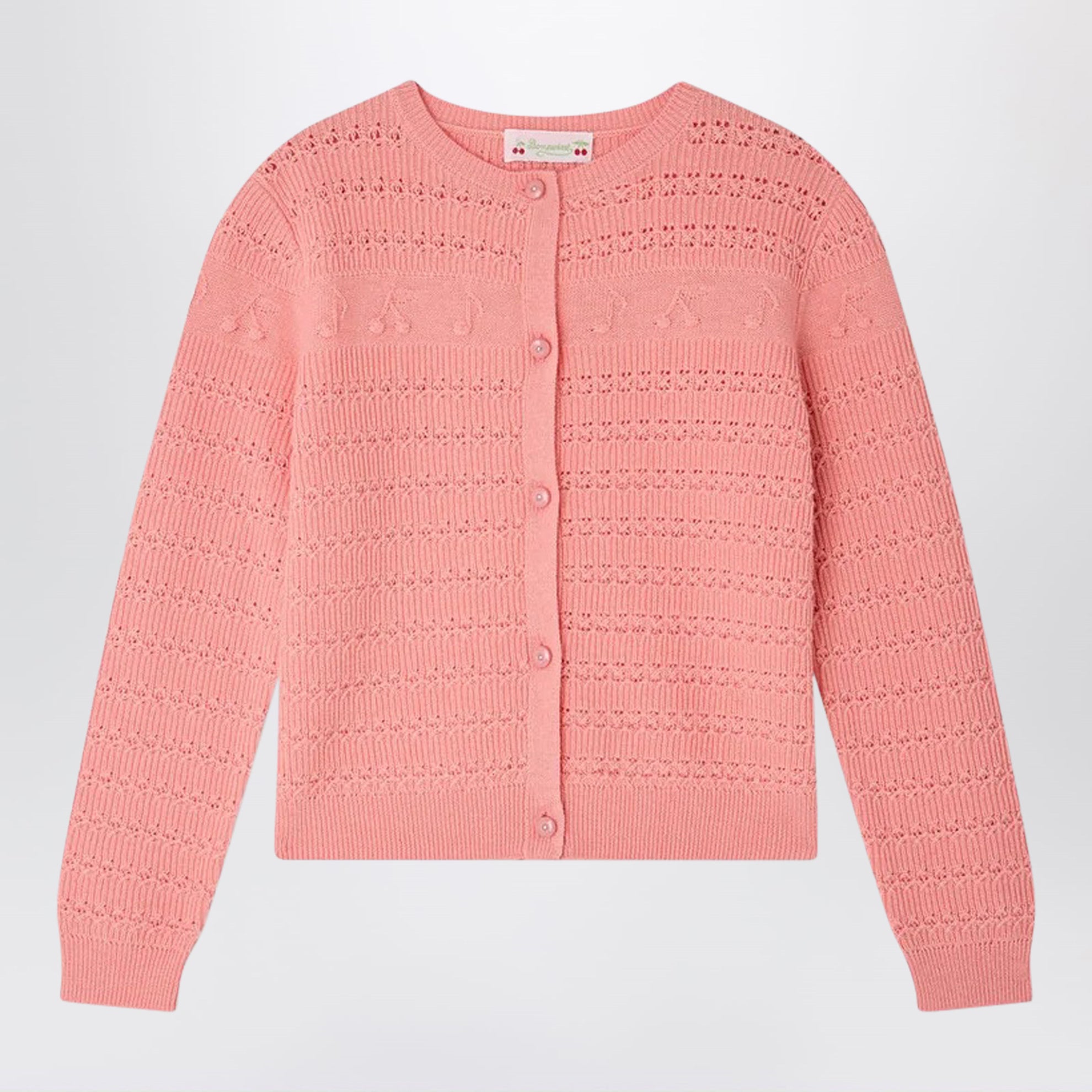 Cardigan Mia con ciliegie e note musicali in misto lana