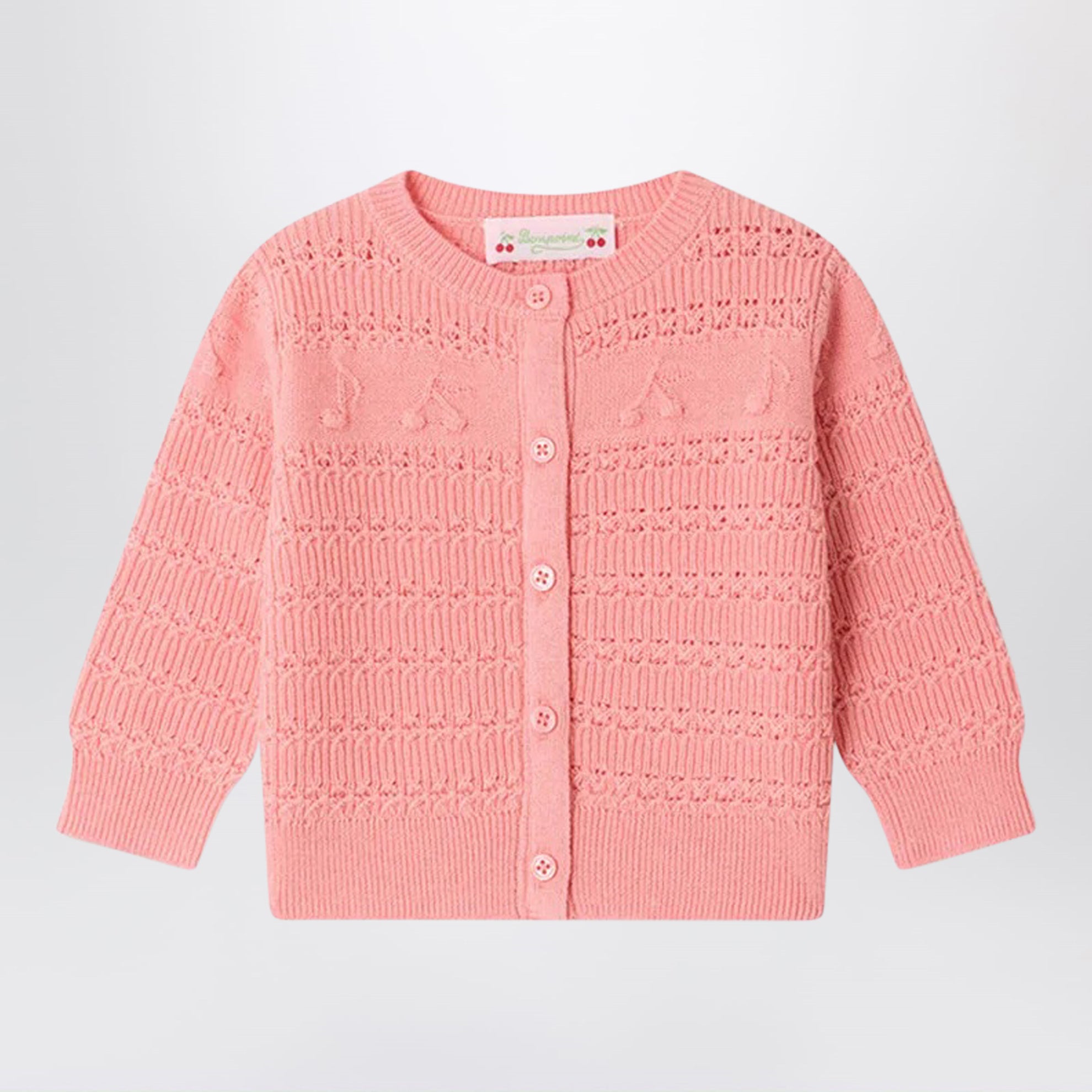 Cardigan Mahana con ciliegie e note musicali in misto lana