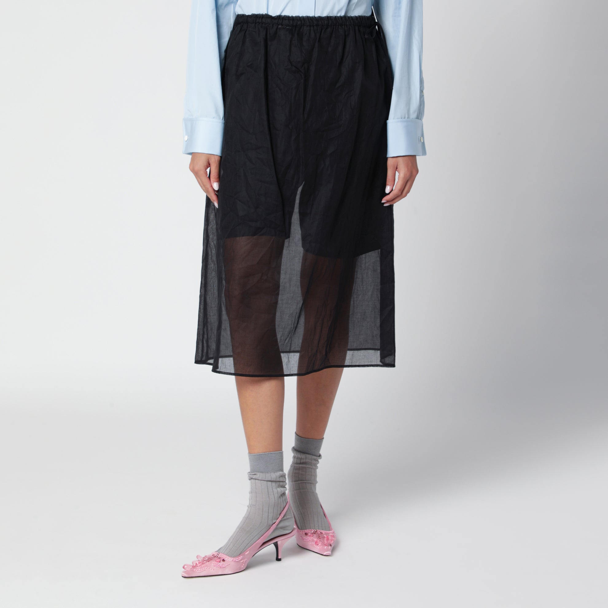 Black midi skirt in cotton organdy