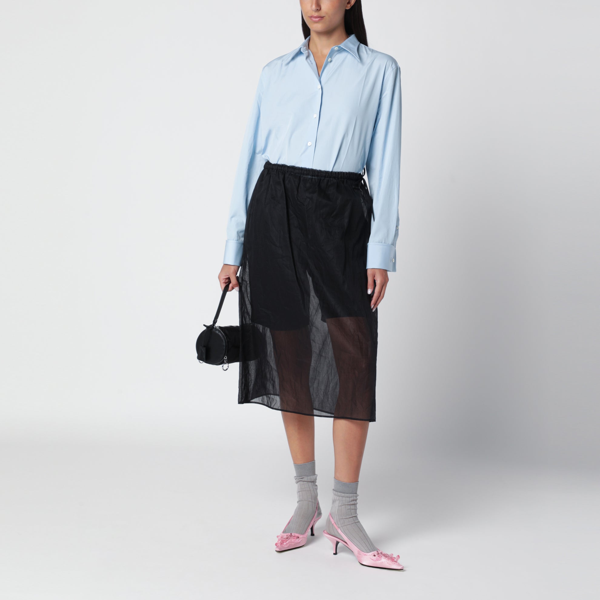Black midi skirt in cotton organdy