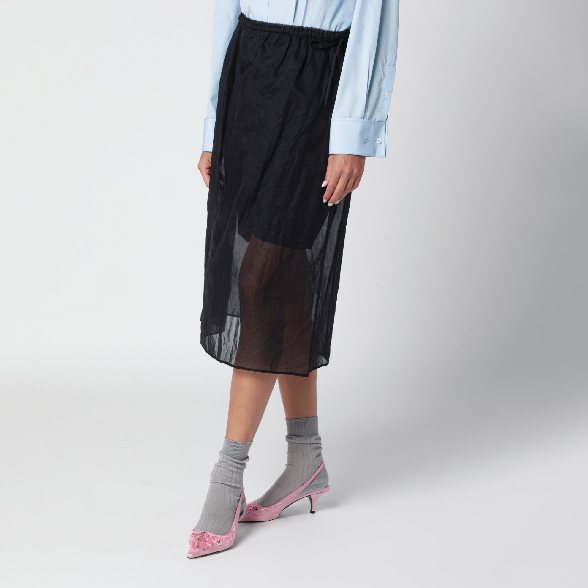 Black midi skirt in cotton organdy
