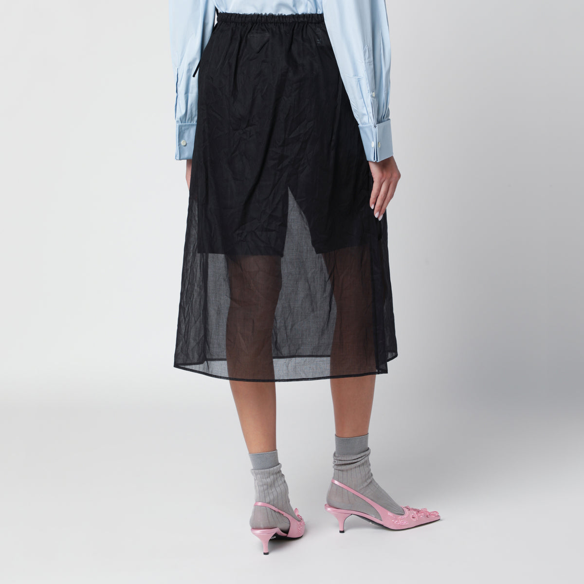Black midi skirt in cotton organdy
