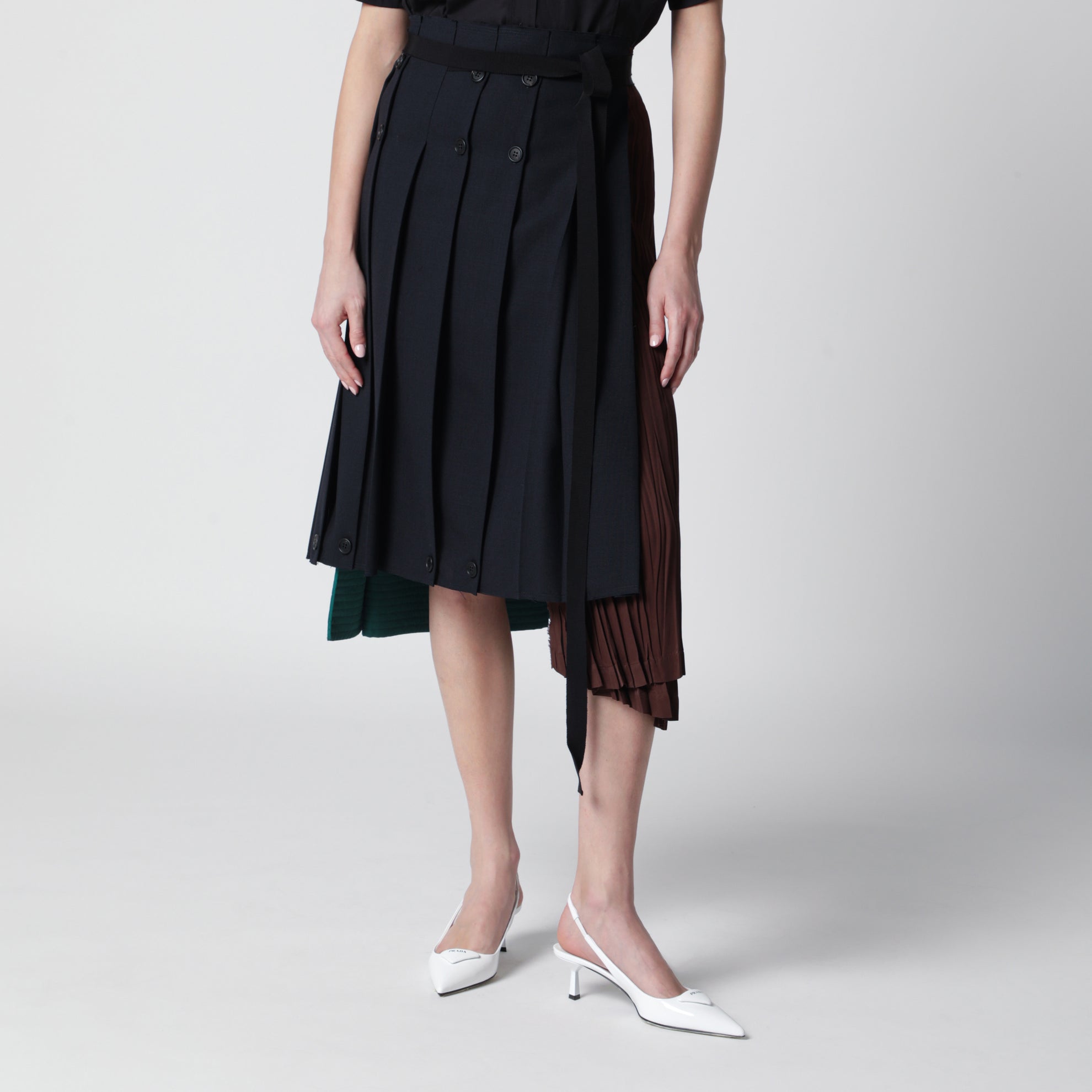 Asymmetric patchwork skirt in virgin wool, blue