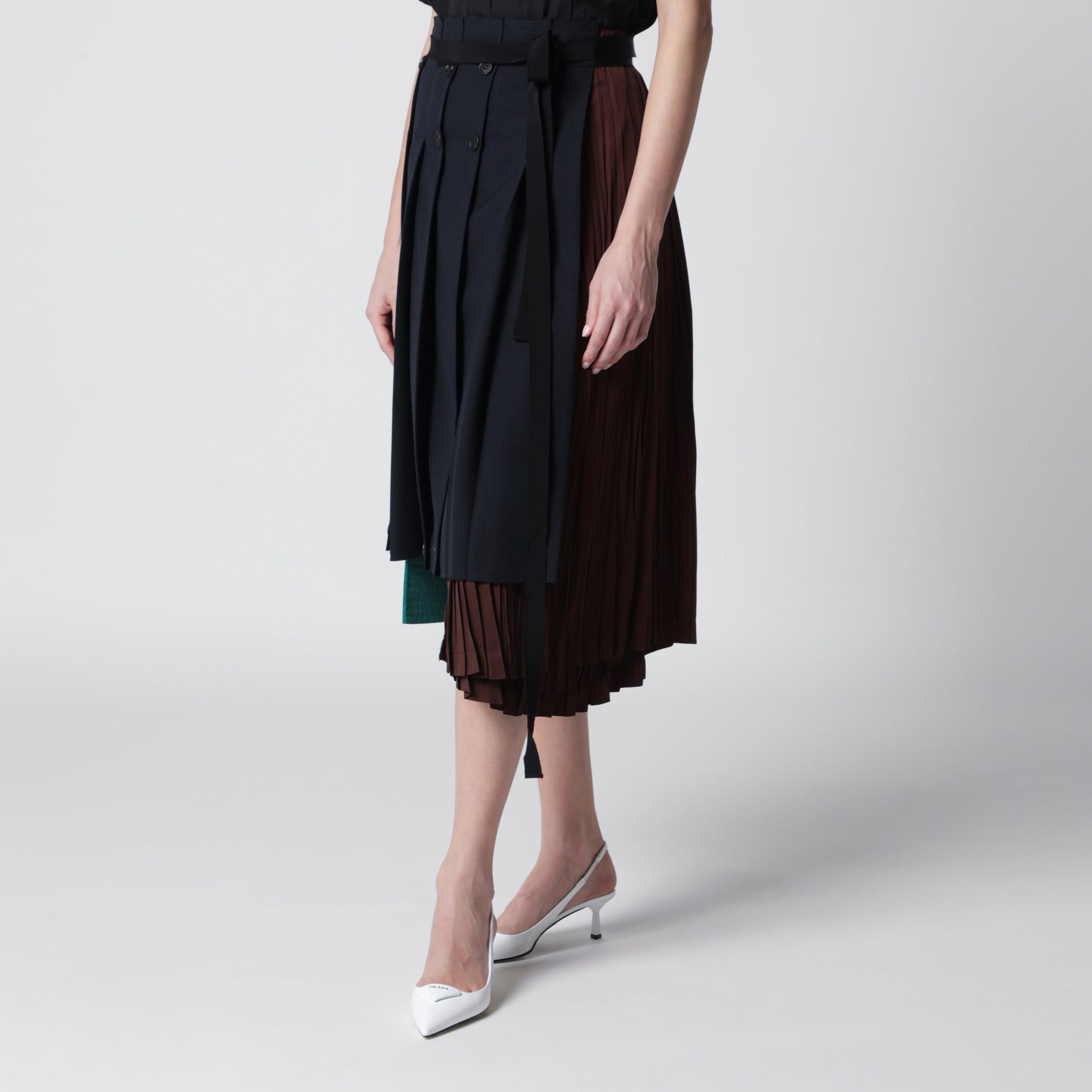 Asymmetric patchwork skirt in virgin wool, blue