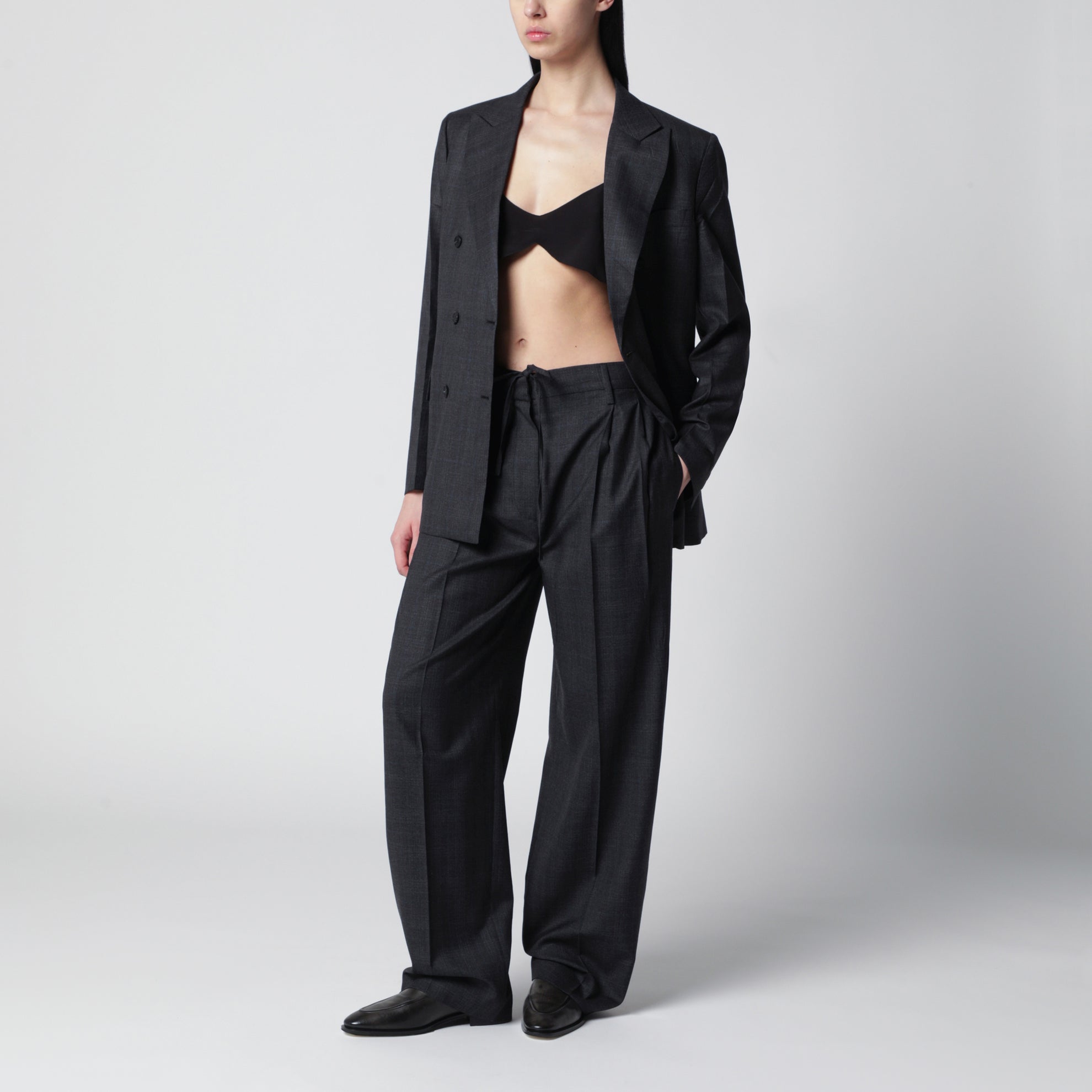 Grey wool trousers with Check pattern