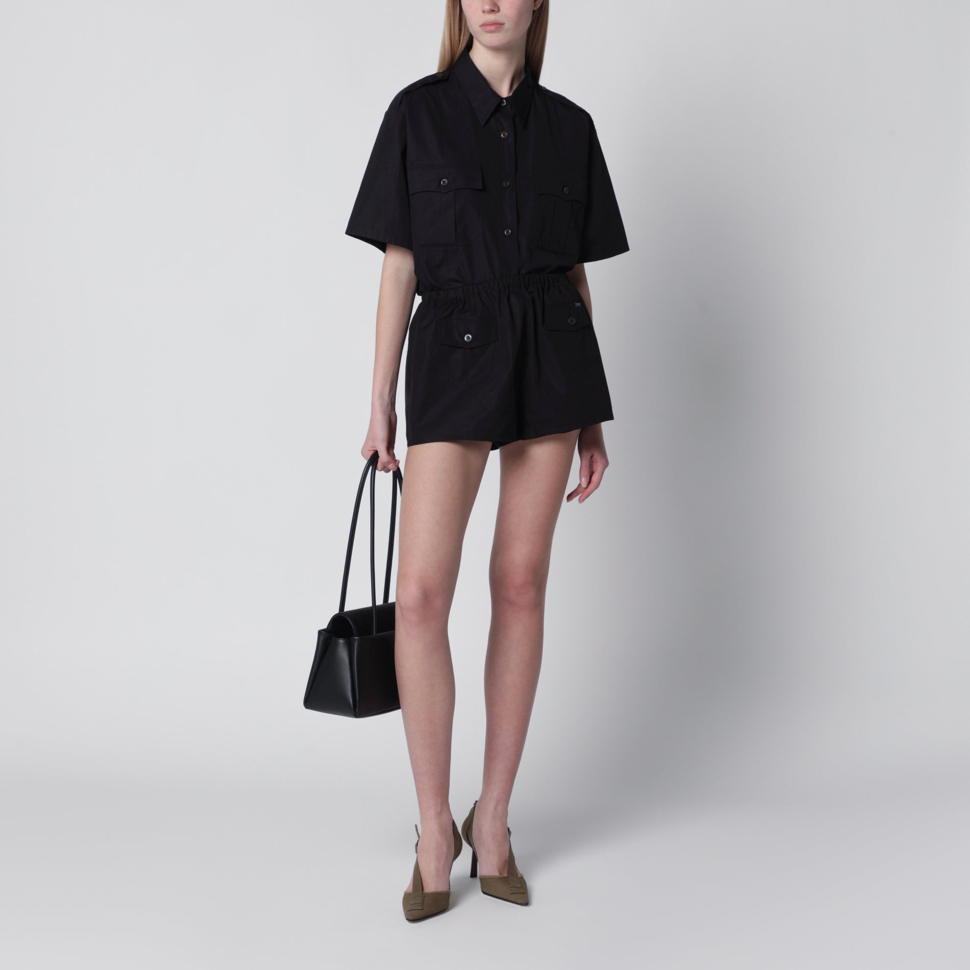 Black cotton poplin Shorts