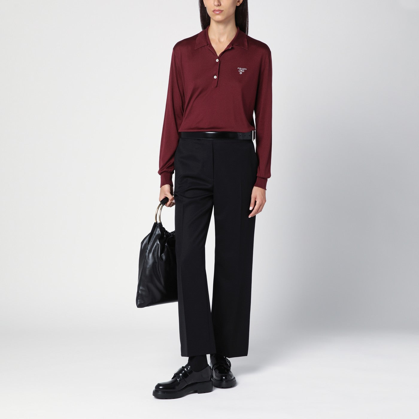 Black gabardine trousers with belt