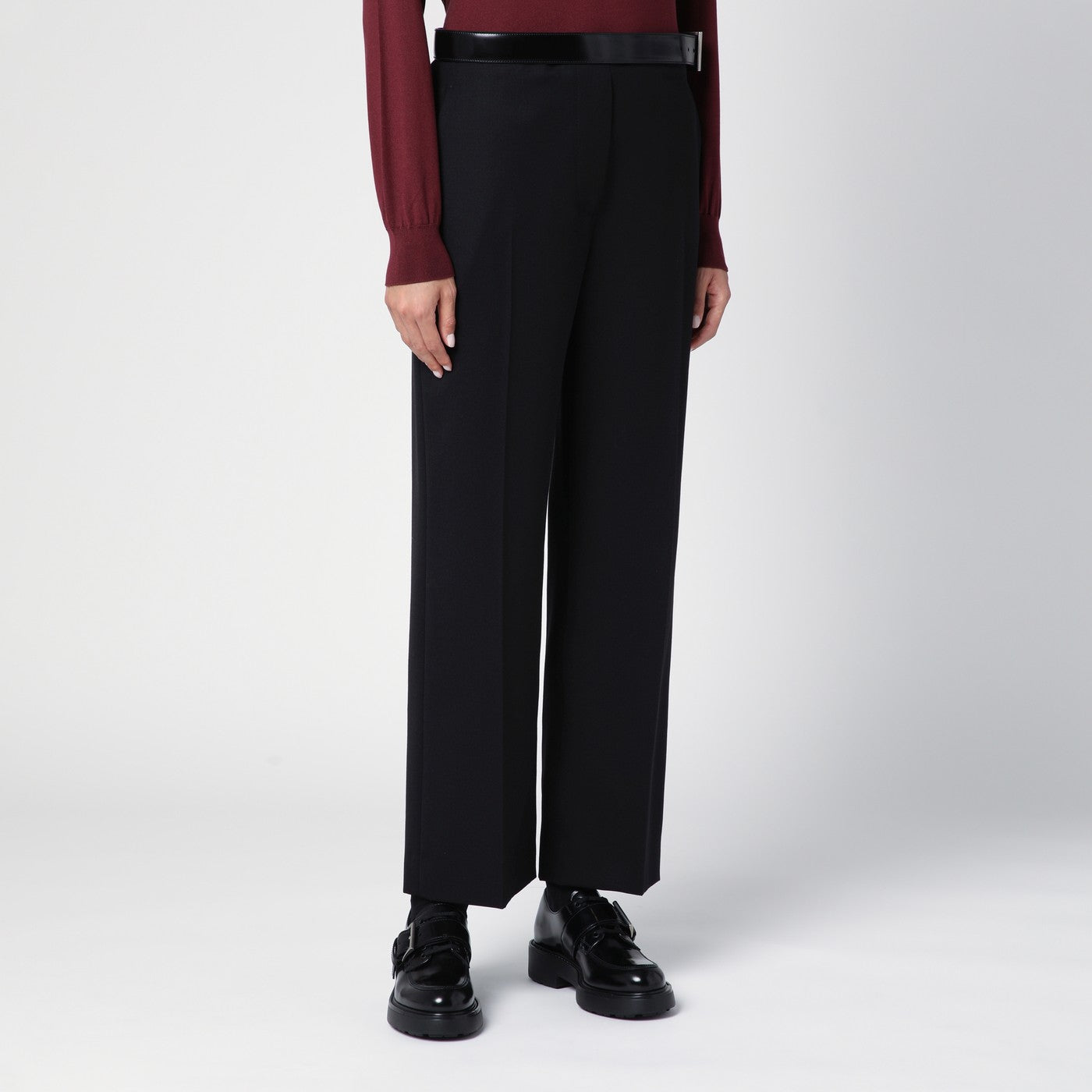 Black gabardine trousers with belt