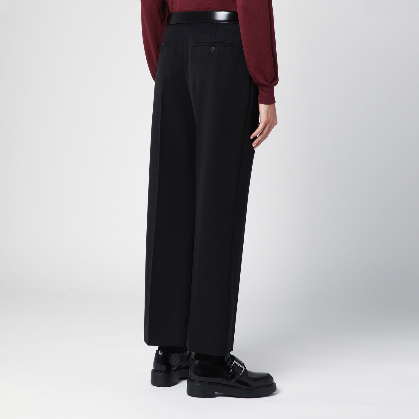 Black gabardine trousers with belt