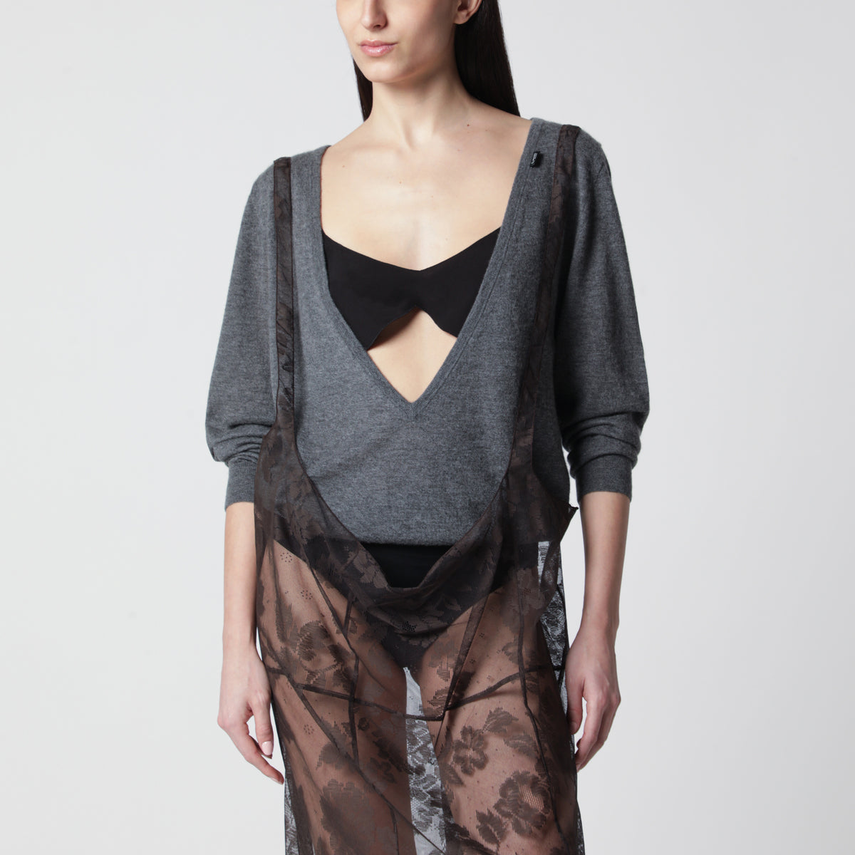 Prada V-neck cashmere sweater in grey | TheDoubleF