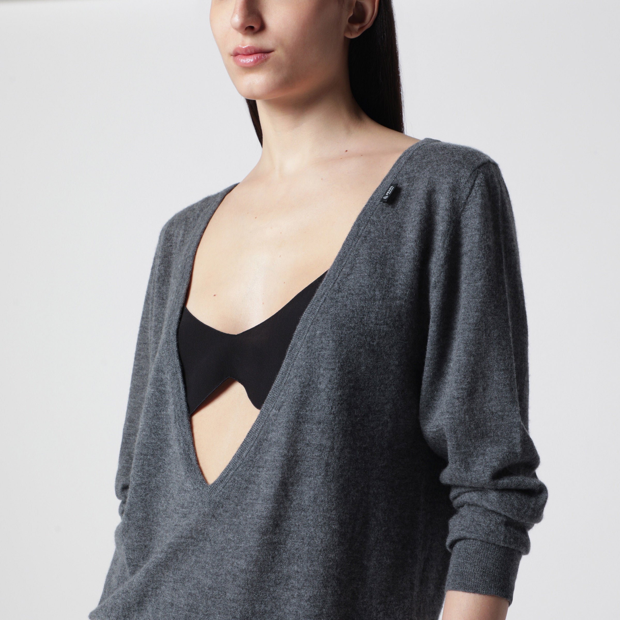 Prada V-neck cashmere sweater in grey | TheDoubleF