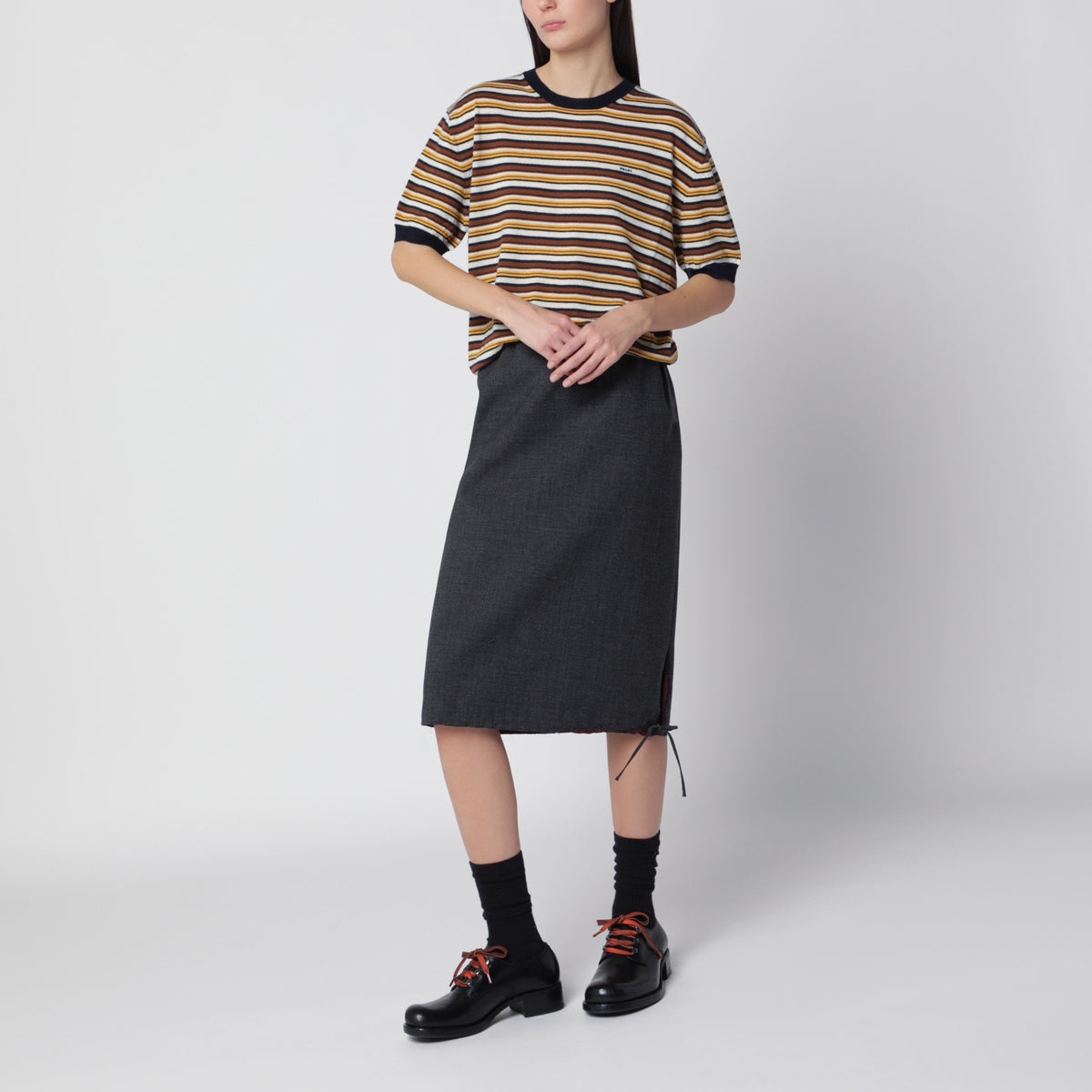 Pull rayé bleu/ naturel en cachemire