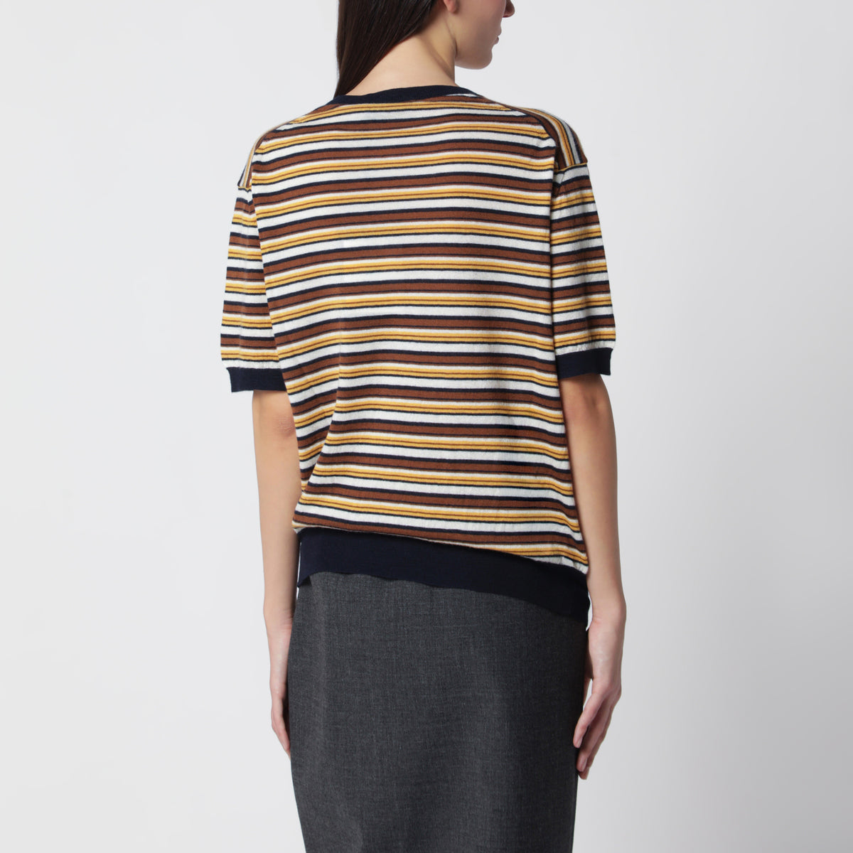 Pull rayé bleu/ naturel en cachemire
