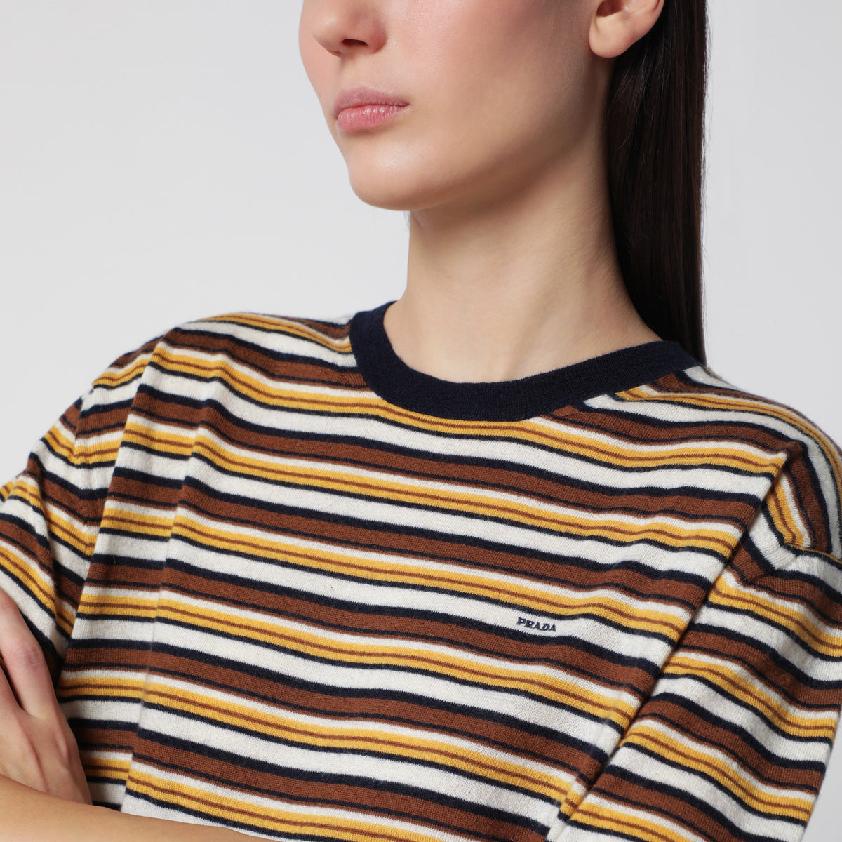 Pull rayé bleu/ naturel en cachemire