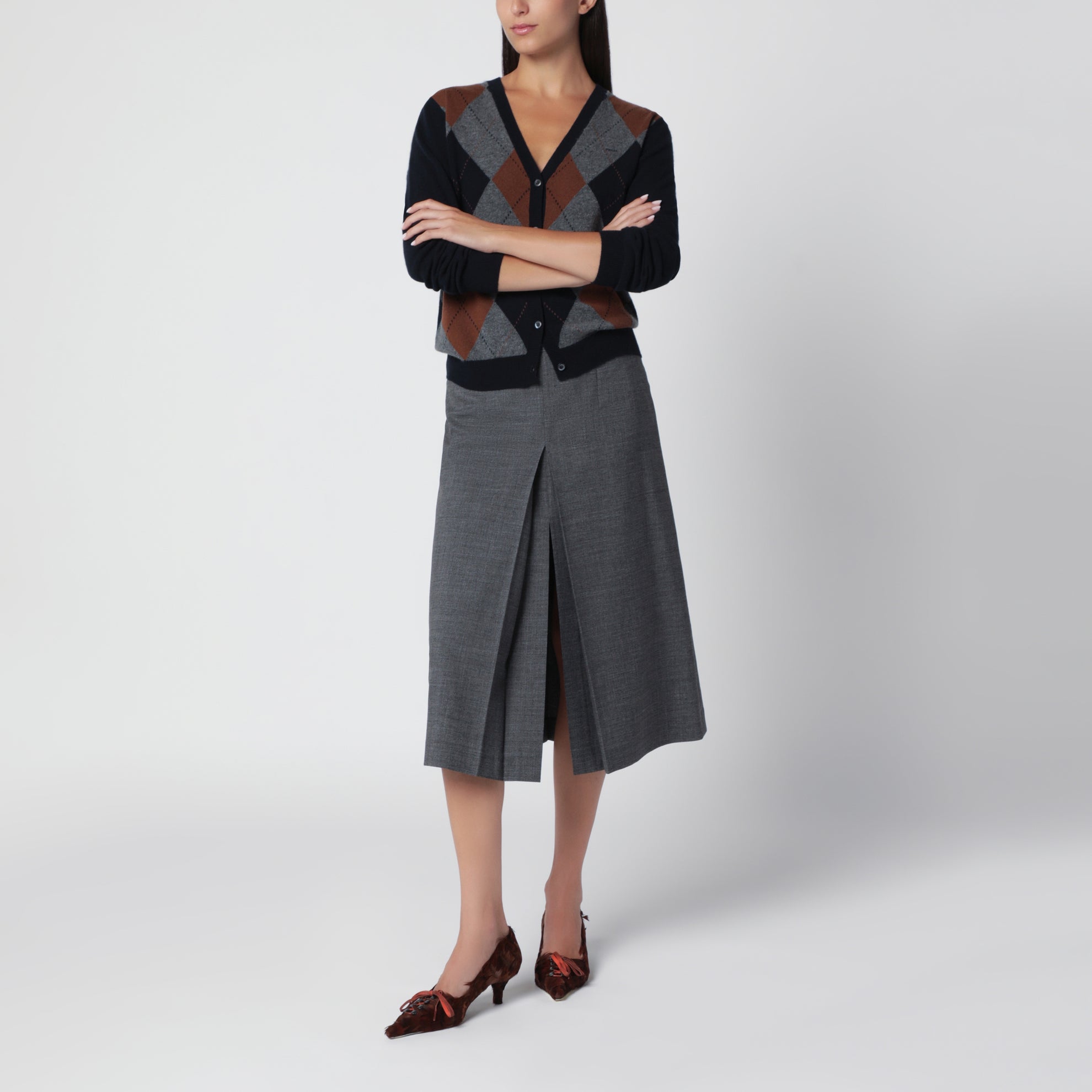 Blauer Kaschmir-Cardigan mit Argyle-Muster