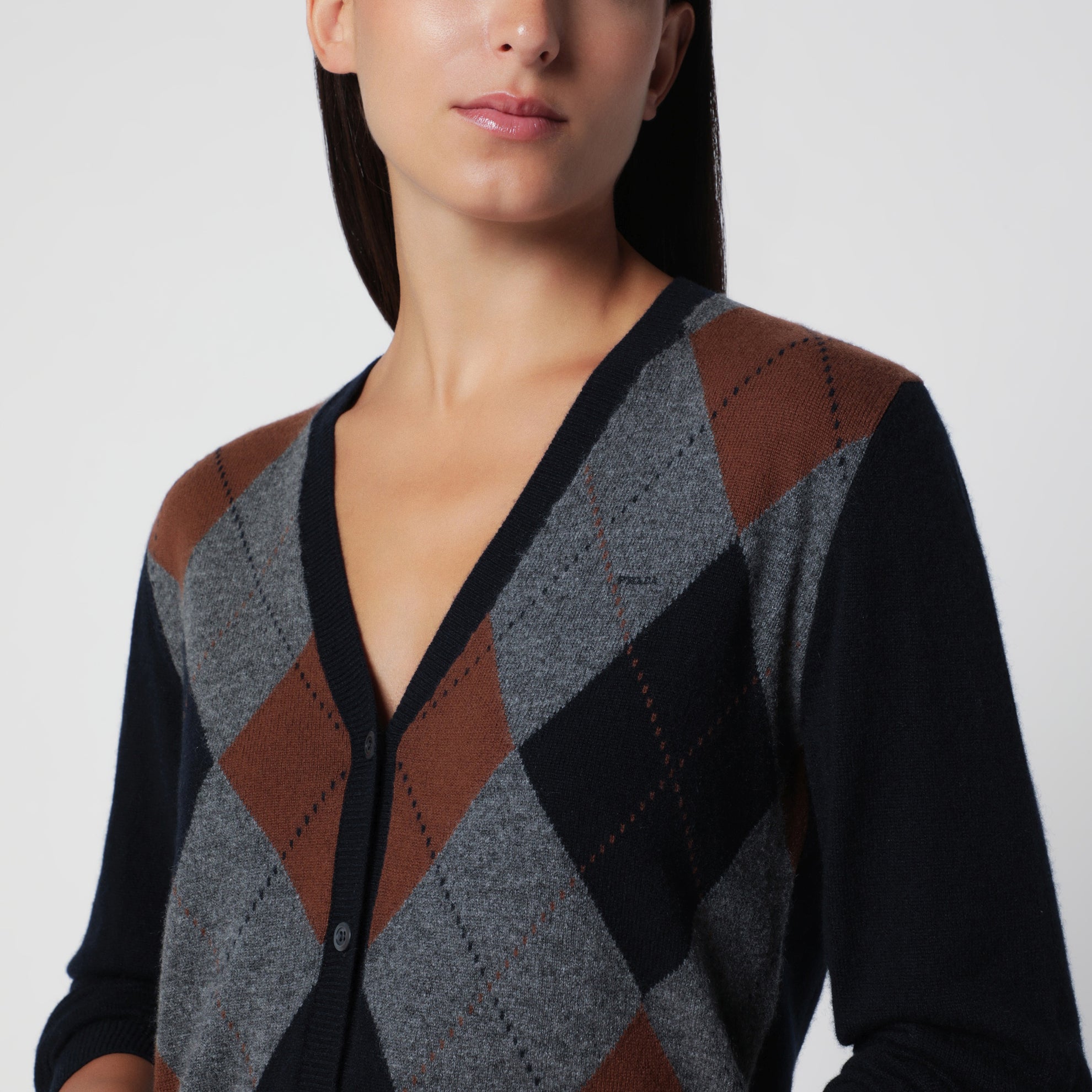 Blauer Kaschmir-Cardigan mit Argyle-Muster