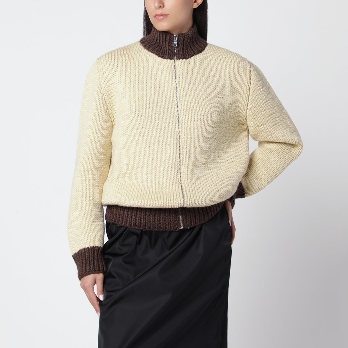 Corda/Cacao zip-up wool cardigan