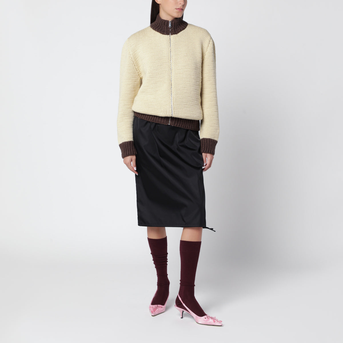 Corda/Cacao zip-up wool cardigan