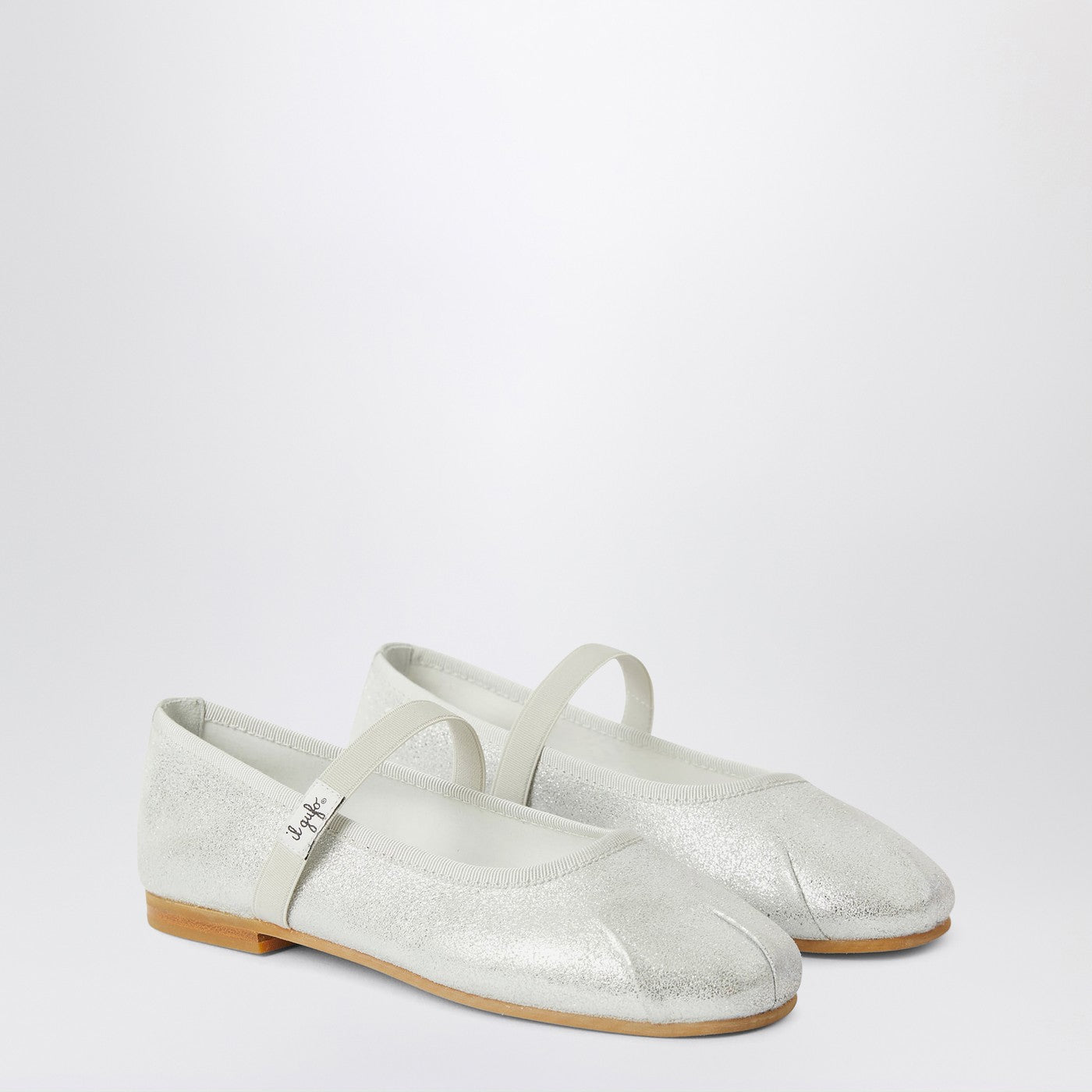 Silver ballet flats with elastic strap